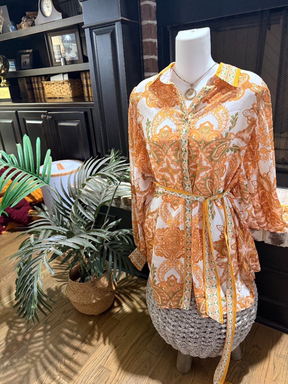 Flying Tomato Blouse Size Small I Paisley Tunic Top Tie Waist Boho Flowy Sleeve